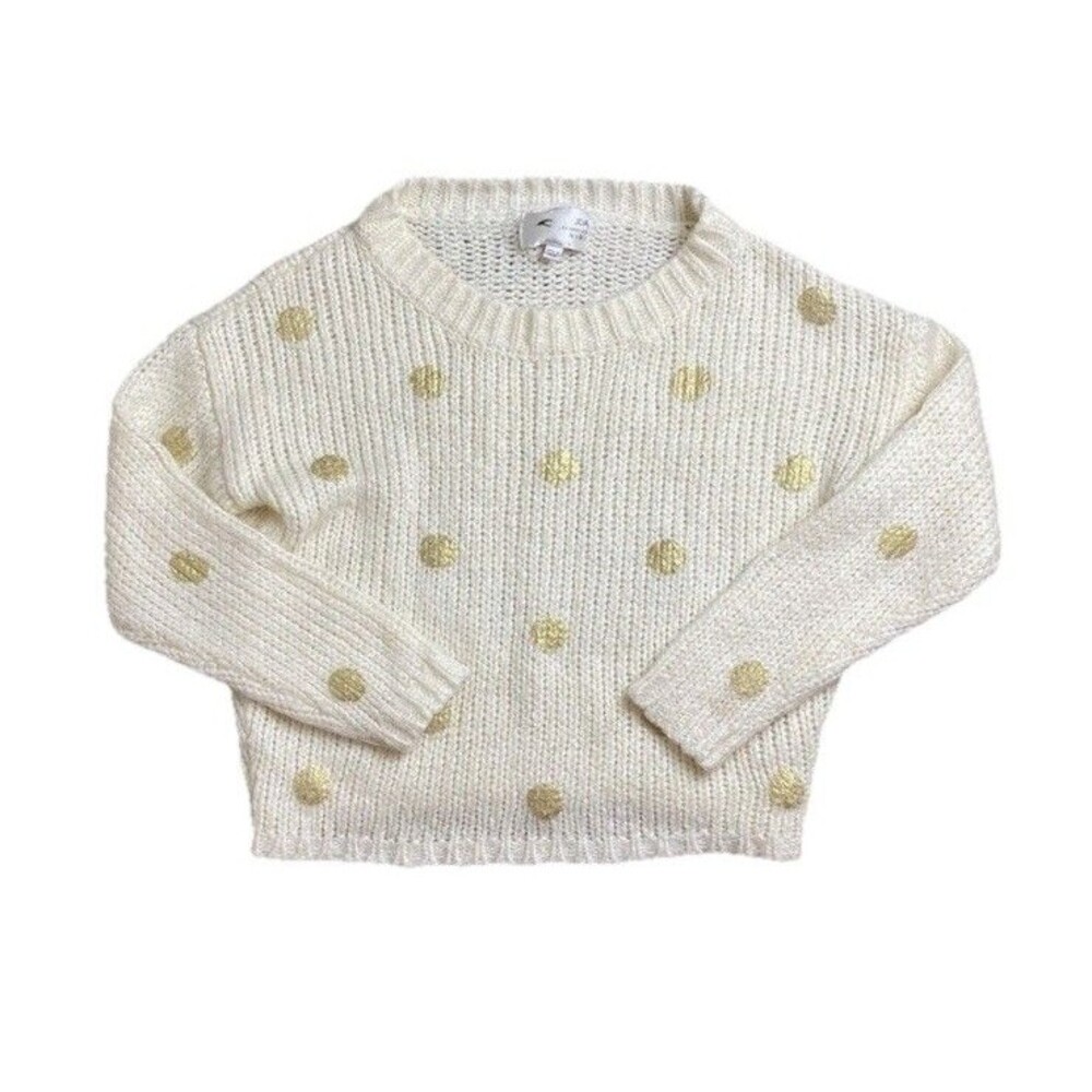 J.O.A Los Angeles Cable Knit White Gold Shimmer Polka Dot Pullover Sweater Sz M